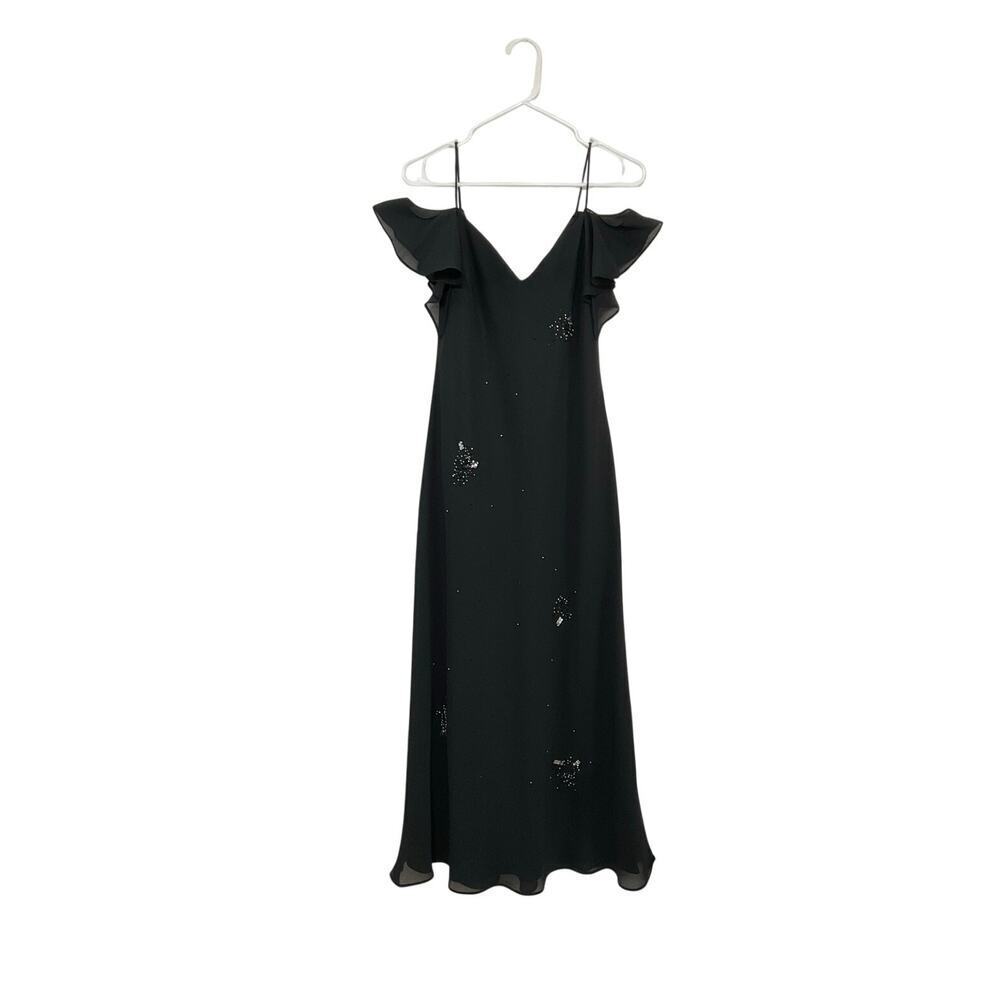 VTG 90s/Y2K Chelsea Nites Black Beaded Maxi Dress Fairy Whimsigoth Size 6P Small